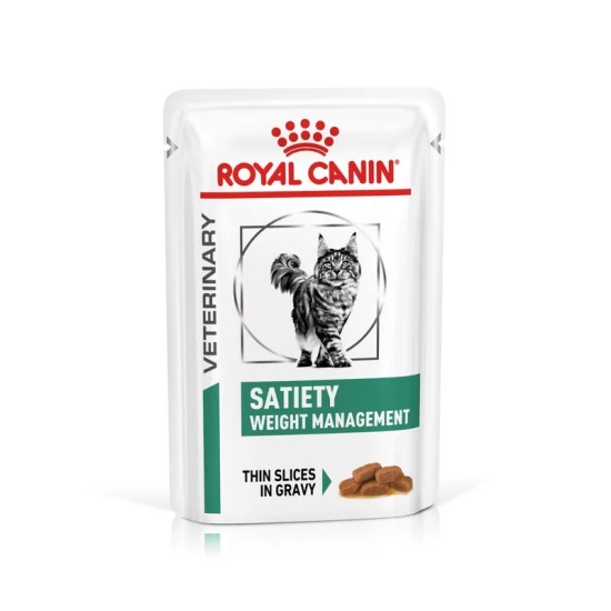Royal Canin Veterinary Feline Satiety Weight Management – Hrană Umedă Dietetică în Sos pentru Pisici cu Exces de Greutate, 85 g